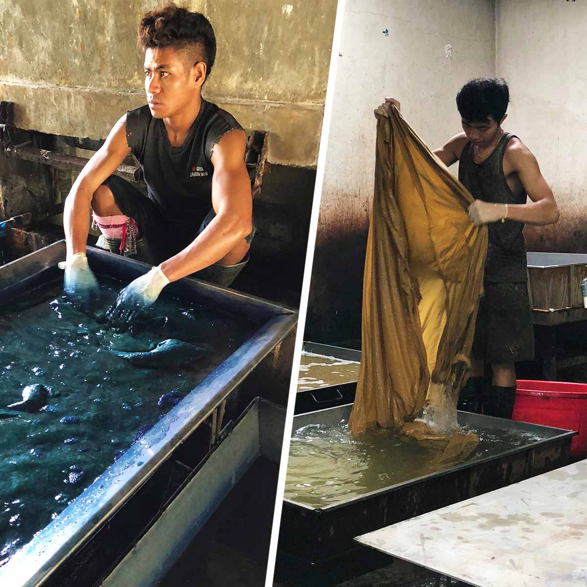 Craftsmen adding Earth to hand-woven fabrics Craftsmen adding Earth to hand-woven fabrics