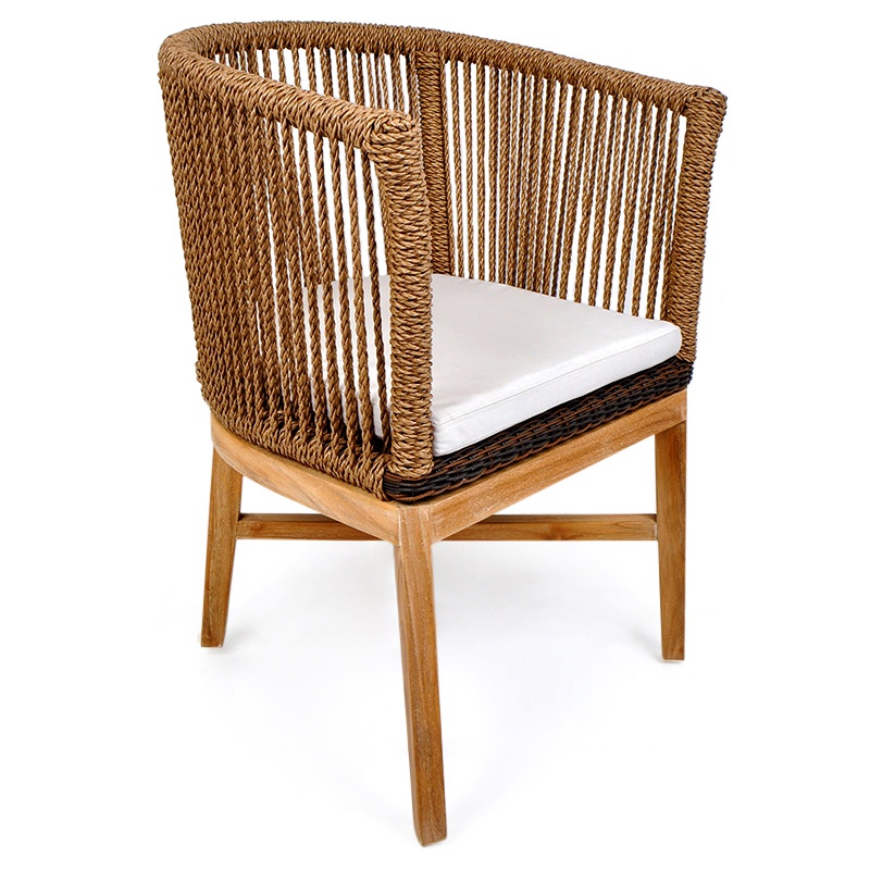 Green | Rattan & teak dining chair 